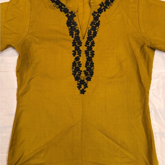 Mustard Long Sleeve Dress with Black Embroidery - Picture 3 of 7